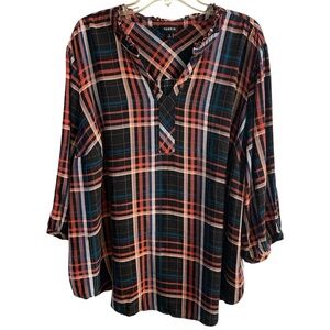Torrid plaid Challis pop over blouse v neck 3X